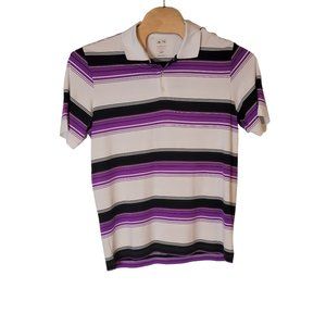 Adidas Pure Motion Golf‎ Polo Shirt Large White Purple Blue Striped Short Sleeve